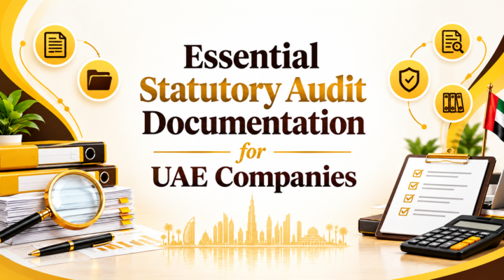 UAE Company Statutory Audit Compliance Checklist featuring essential audit documents, financial records, audit files, compliance checklist, and UAE business audit requirements.