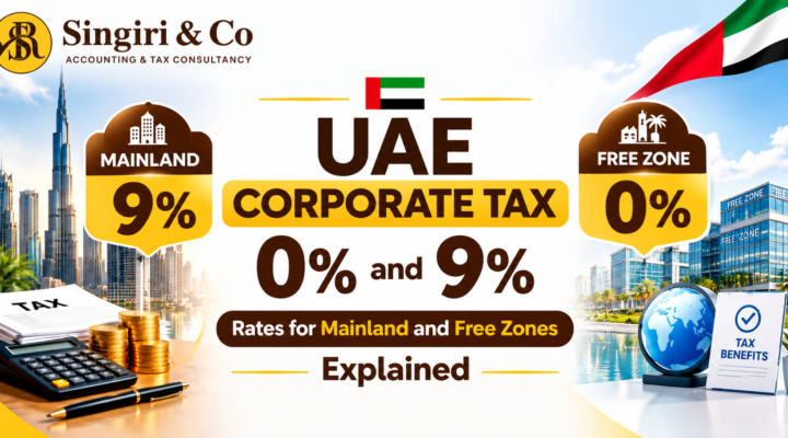 UAE Corporate Tax 0% and 9% Rates for Businesses, including tax treatment for mainland companies and qualifying free zone persons.