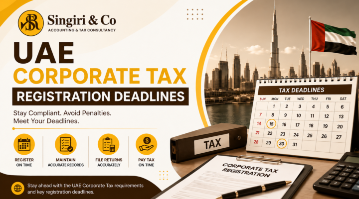UAE corporate tax registration deadlines explained with key dates, compliance requirements, and tax support from Singiri & Co in Dubai
