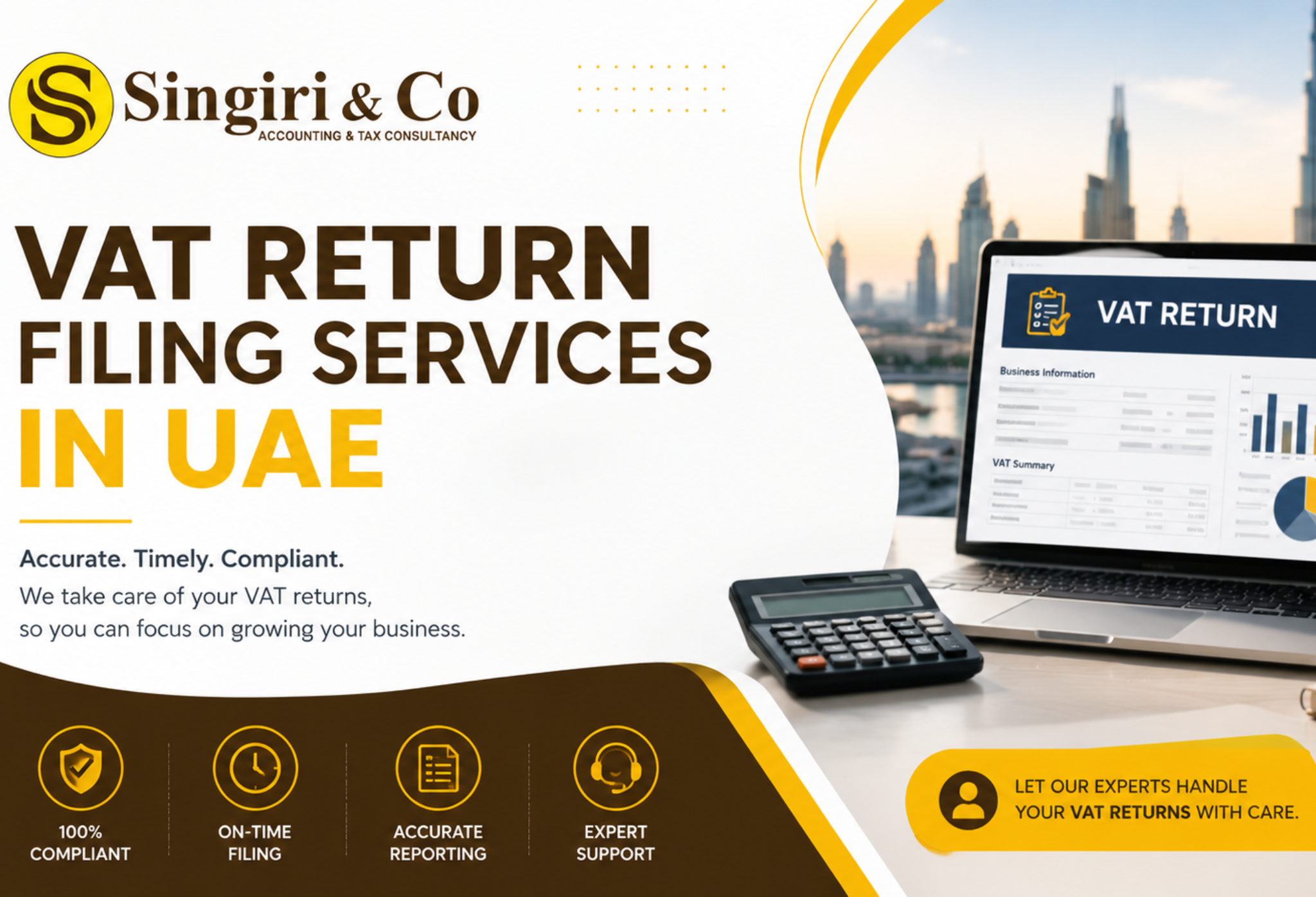 VAT Return Filing Services in UAE by Singiri & Co, helping businesses achieve accurate VAT compliance and timely tax return filing