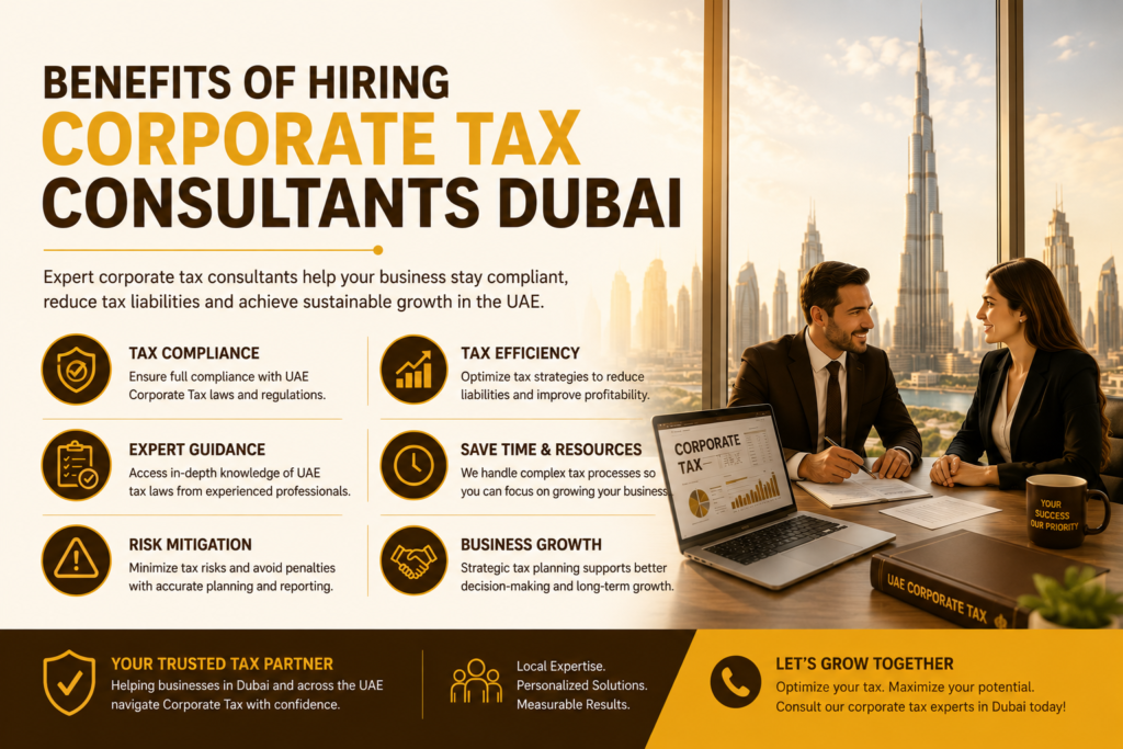 Benefits of hiring corporate tax consultants in Dubai for expert tax planning, compliance, risk management, and business growth in the UAE