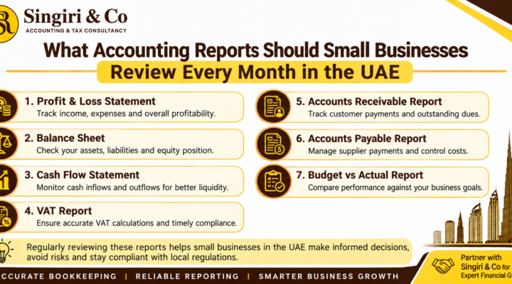Monthly financial insights with Monthly Accounting Reports for Small Businesses in UAE to track expenses, cash flow, profits, and business performance