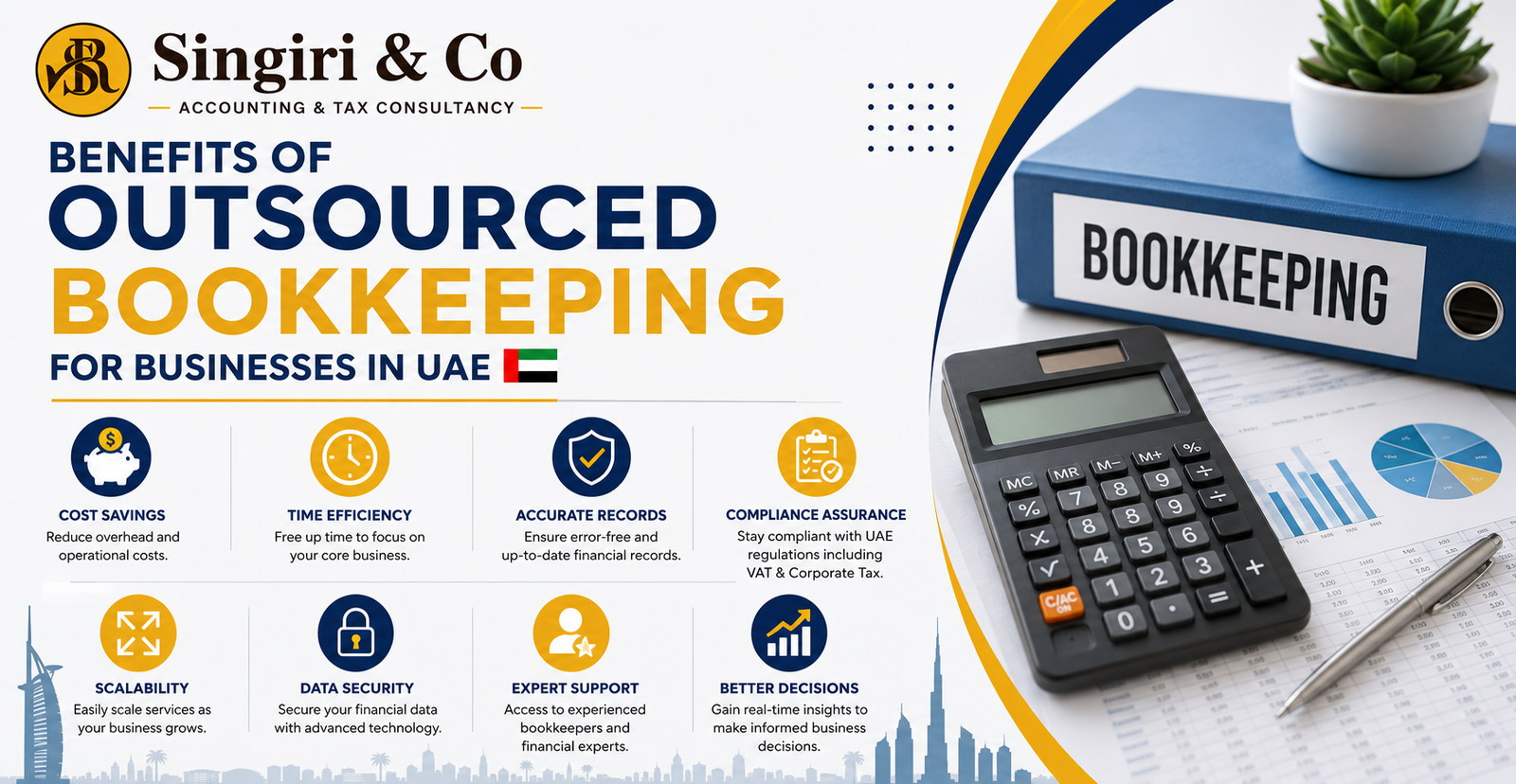 Benefits of Outsourced Bookkeeping in UAE for accurate financial records and better business financial management.