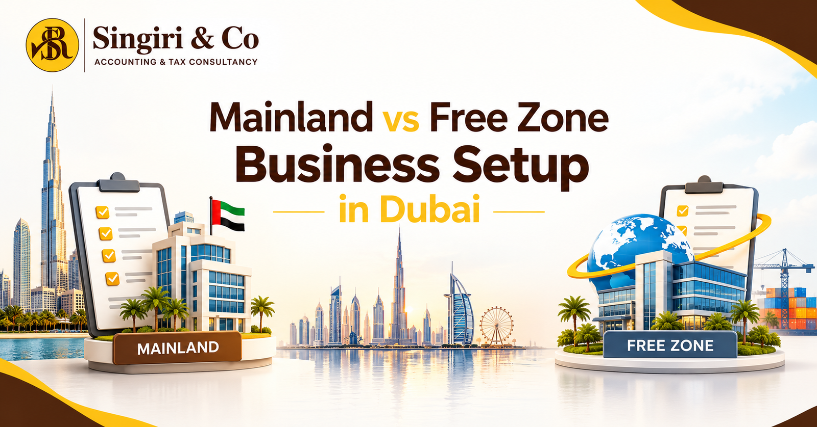 Explore Mainland vs Free Zone Business Setup in Dubai and choose the right option for your UAE business with expert guidance from Singiri & Co.